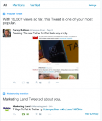 Twitter Is displaying Analytics Highlights within the Notification Tab Of verified customers