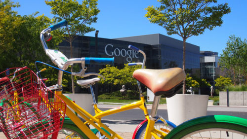 Mountain View, CA, USA - April 14, 2013: Google bikes for employee transportation inside Googleplex.