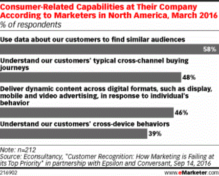 Consumer-Related Capabilities at Their Company According to Marketers in North America, March 2016 (% of respondents)