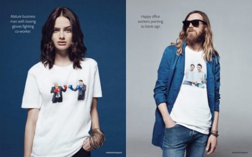 Adobe’s New Stock Photo Tees Celebrate Women Laughing Alone With Salads and Firm Handshakes