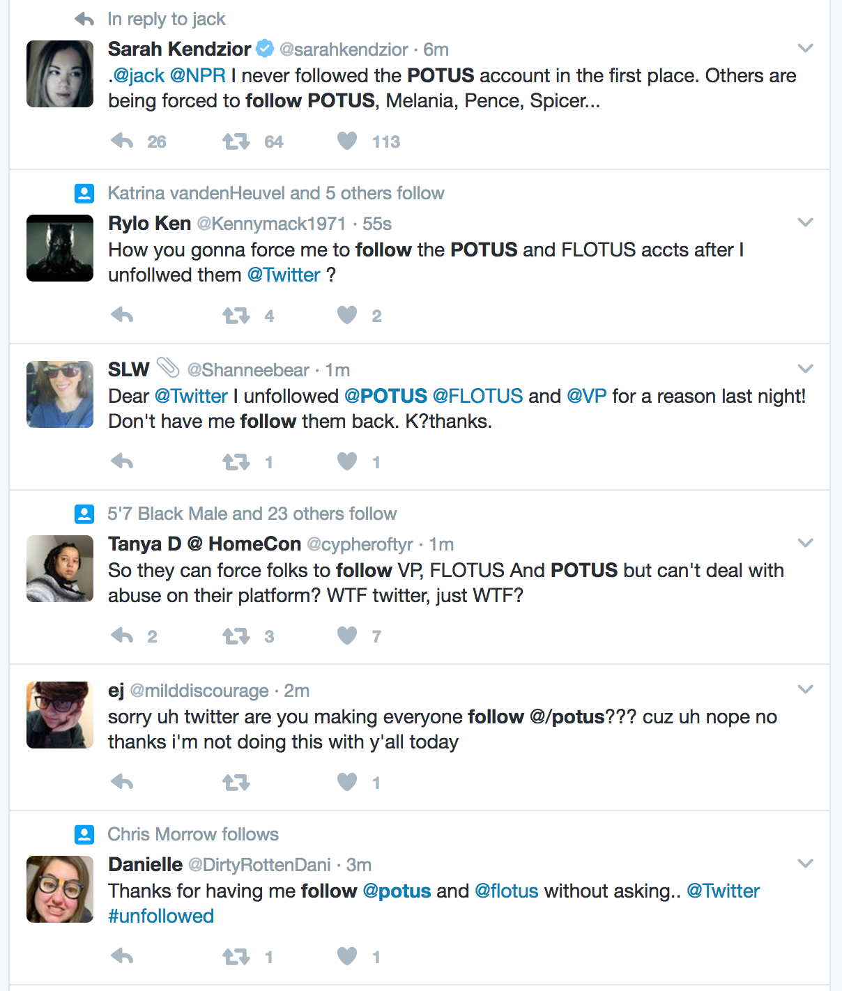 Twitter forces people to follow @POTUS, @FLOTUS & @VP accounts