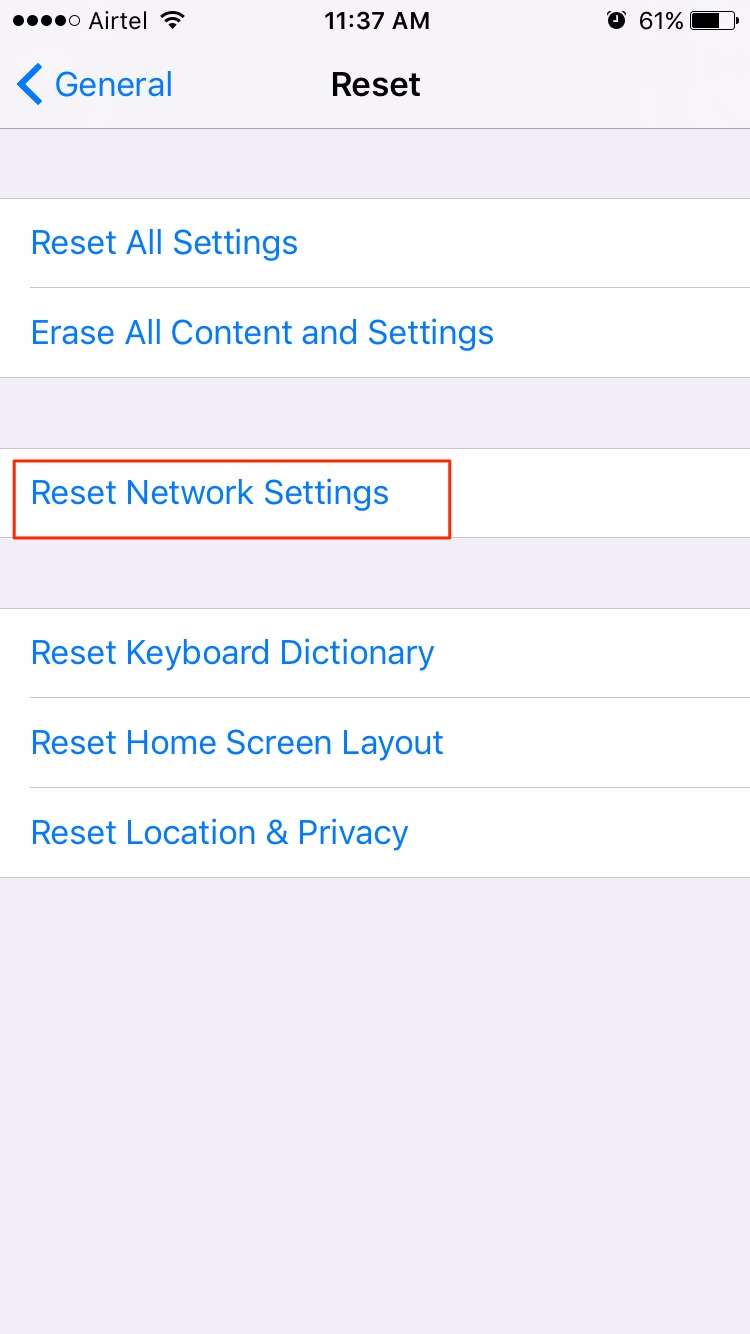 reset network settings