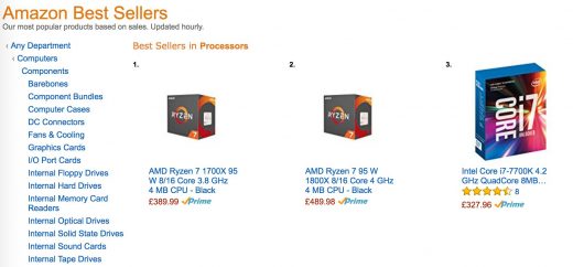 Amazon Tags AMD Ryzen 7 1700X and 1800X As Best Selling CPUs