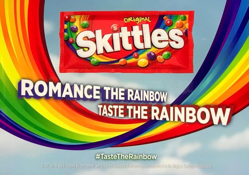 Hashtags in Super Bowl ads slip to 30% in 2017, overtaken by URL use in 41% - skittles ad