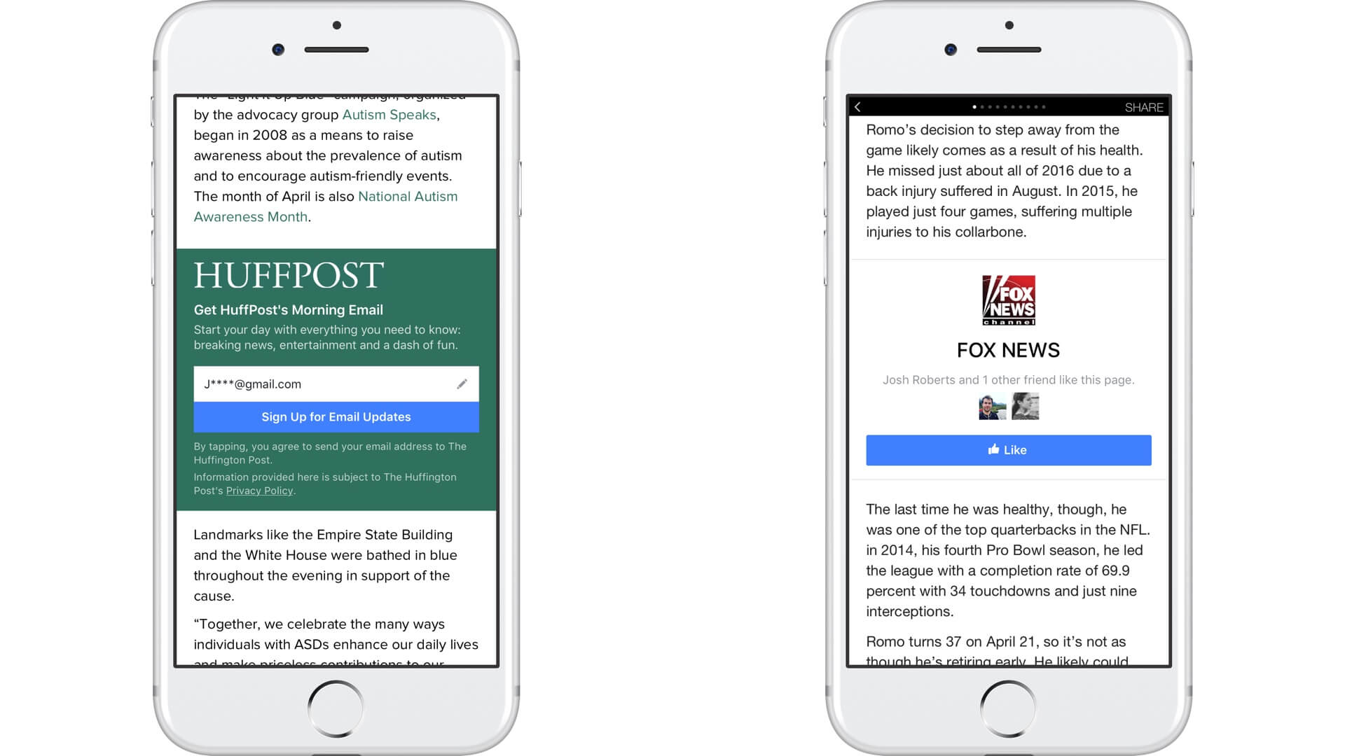 Facebook adds email signup & Page Like call-to-action buttons to Instant Articles