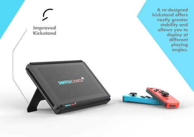 SwitchCharge Battery Case for Nintendo Switch Has 12,000mAh Mammoth Battery, Enhanced Kickstand