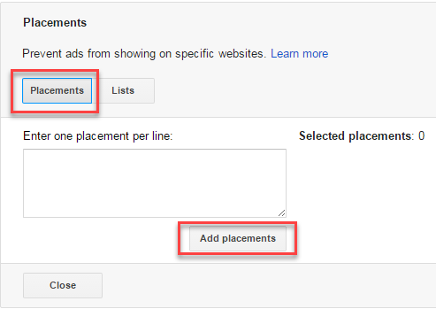 excluding display network placements