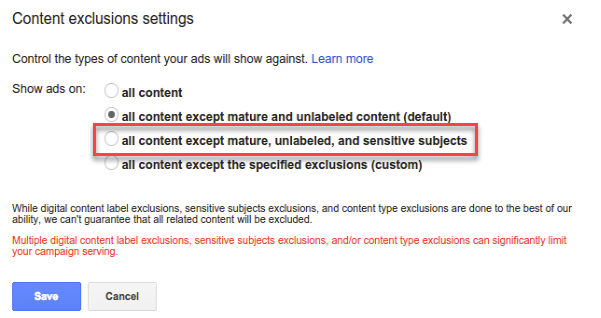 youtube ad content exclusions