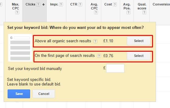 AdWords bidding recommendations