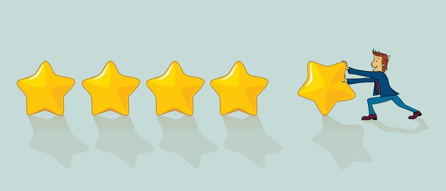 Giving five star rating. Feedback concept