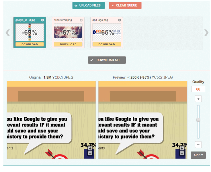 Screenshot of Optimizilla image compression tool | DeviceDaily.com