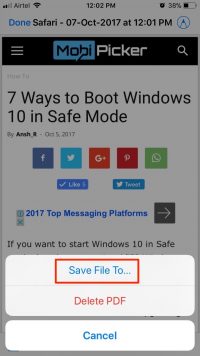 How to Save a Webpage as PDF in iOS 11