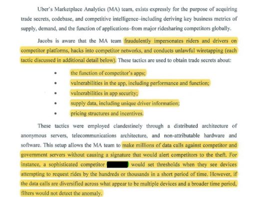 ‘Jacobs letter’ unsealed, accuses Uber of spying, hacking