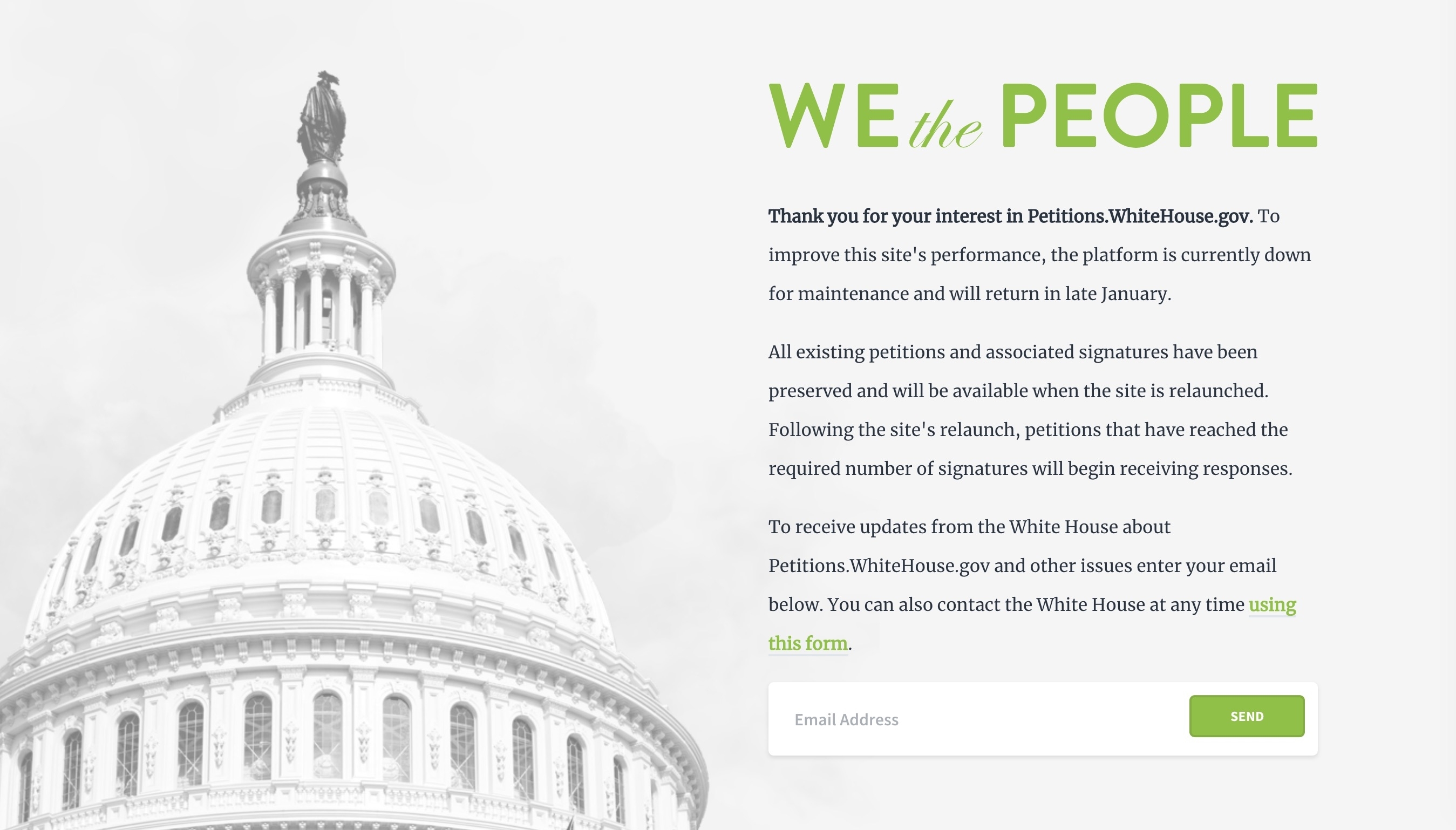 White House temporarily shuts down 'We the People' petition site | DeviceDaily.com