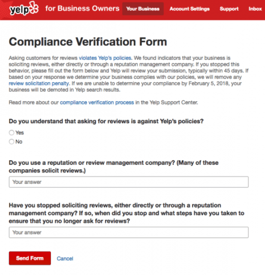 How does Yelp’s review solicitation penalty work?
