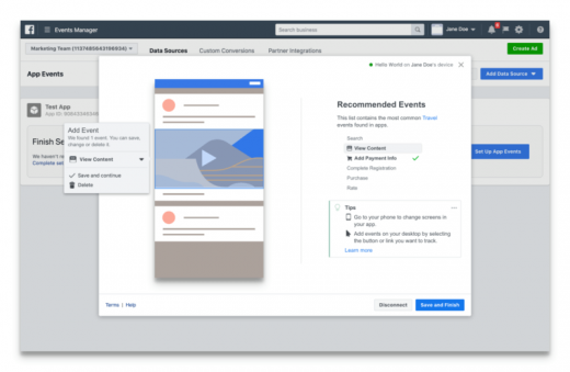 Facebook enables marketers to set up app event tracking without having to add code