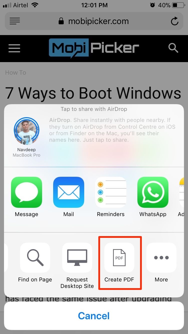 how to download webpage as pdf iphone