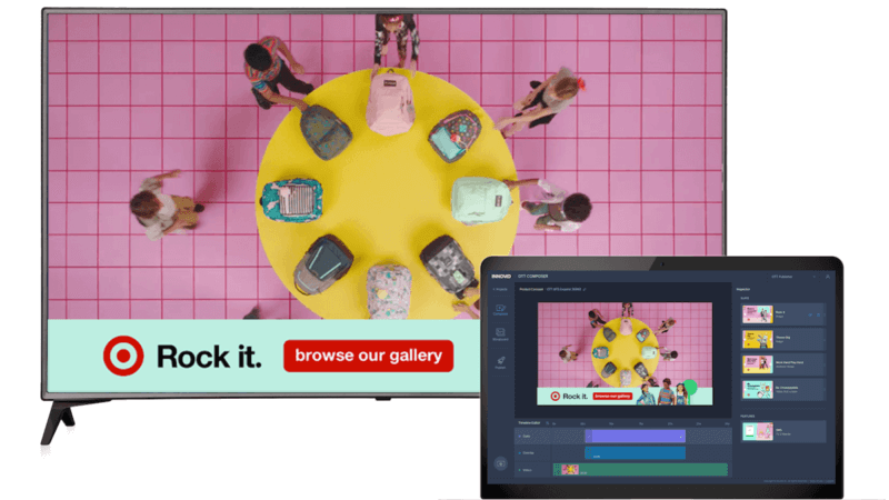Innovid's OTT Composer screen, along with an interactive ad it created for Target | DeviceDaily.com