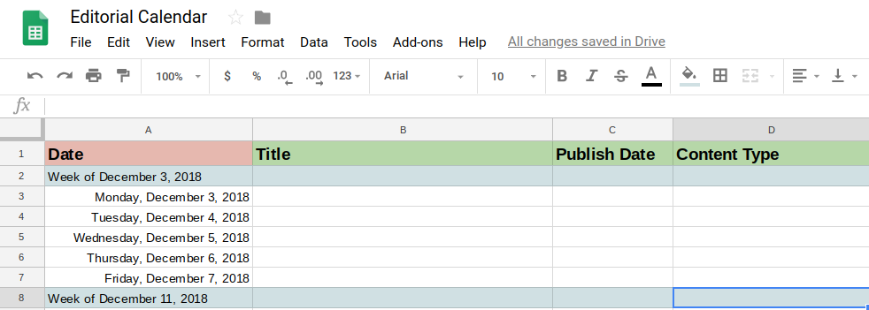 editorial calendar in Google sheets | DeviceDaily.com