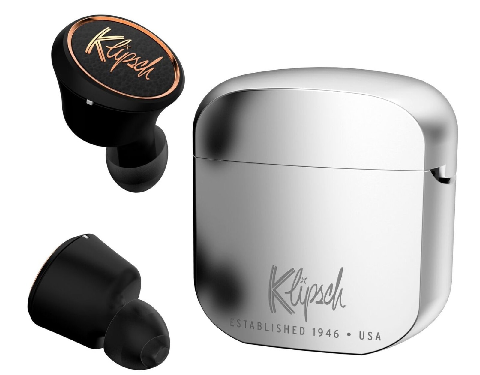 Klipsch's true wireless earbuds charge in a Zippo-like case | DeviceDaily.com