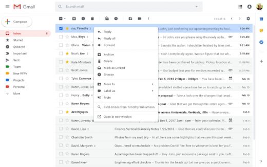 Gmail’s expanded right-click menu makes it easier to manage email