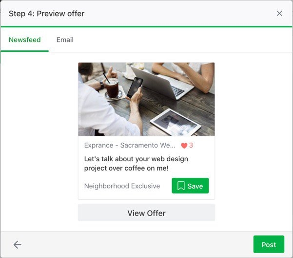 Previewing a Nextdoor Offer in the newsfeed before posting. | DeviceDaily.com