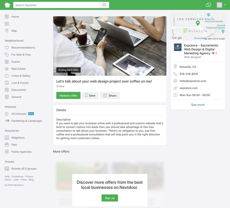 How a Nextdoor Offer page looks. | DeviceDaily.com