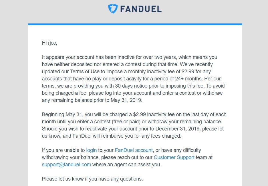 FanDuel applies a $3 inactivity fee to your old daily fantasy account | DeviceDaily.com