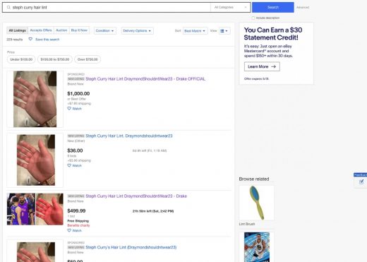 Drake sparks hundreds of fake eBay listings for Steph Curry’s hair lint