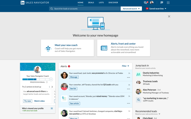 LinkedIn refreshes Sales Navigator homepage to put focus on alerts | DeviceDaily.com