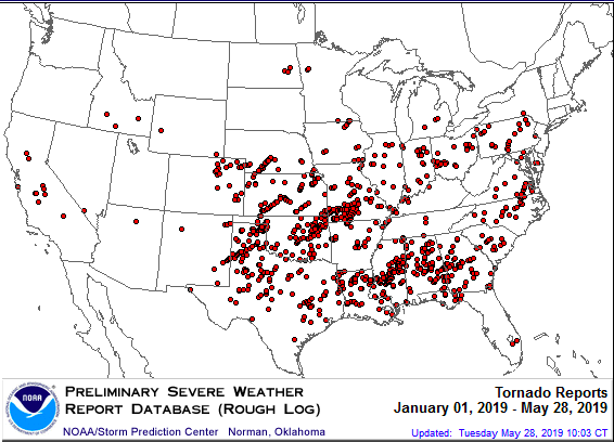 This tornado activity map shows every NOAA report from 2019 so far | DeviceDaily.com