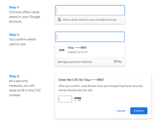 Chrome lets users pay with credit cards saved in their Google accounts