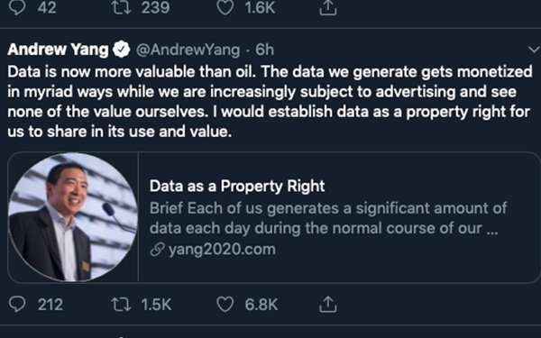 Presidential Hopeful Andrew Yang Touting Data As A Property Right | DeviceDaily.com