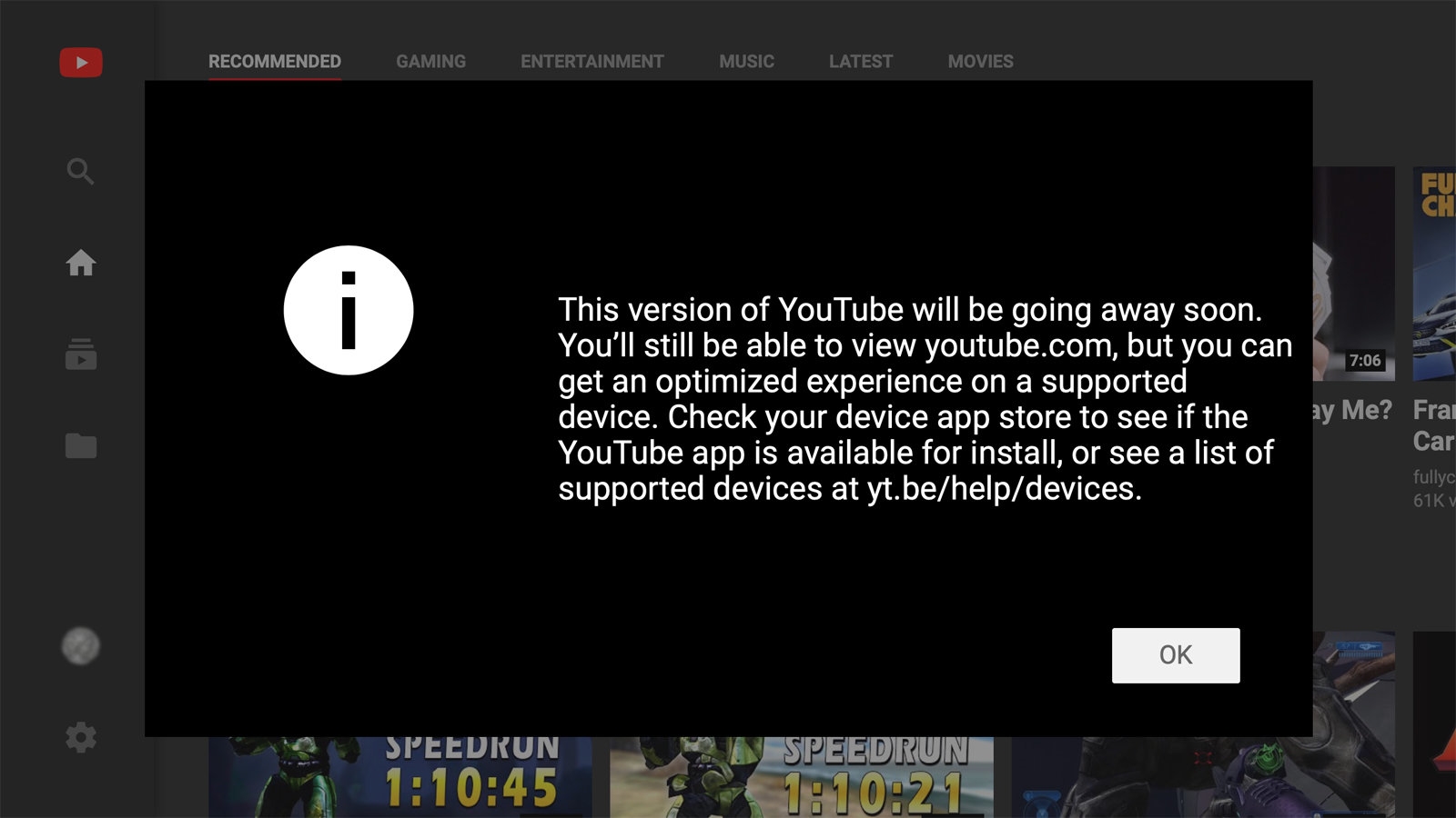 YouTube is shutting down its TV-friendly web interface | DeviceDaily.com