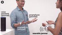 Ultrasonic bracelet jams the microphones around you