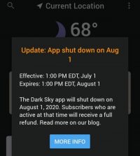 Android users can get Dark Sky weather updates for one more month