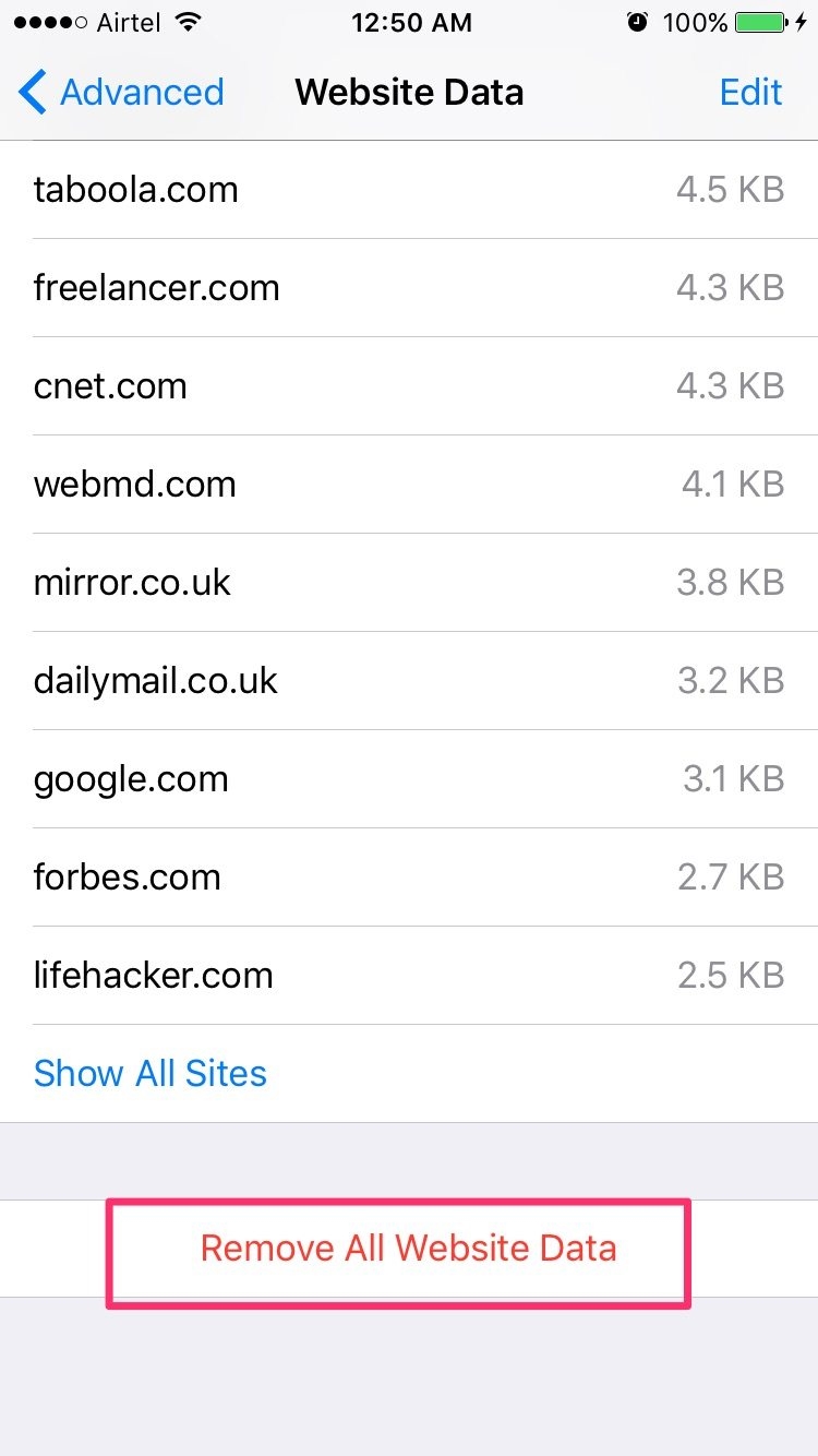 how to check website data on safari