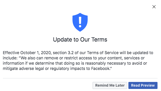 Facebook ‘Update to Our Terms’ October 2020: Here’s what that weird message is all about | DeviceDaily.com