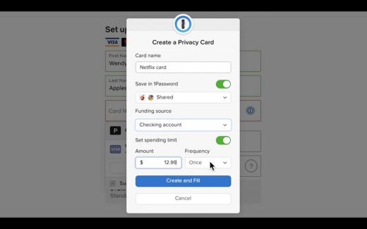 1Password team-up with Privacy.com lets you create burner cards