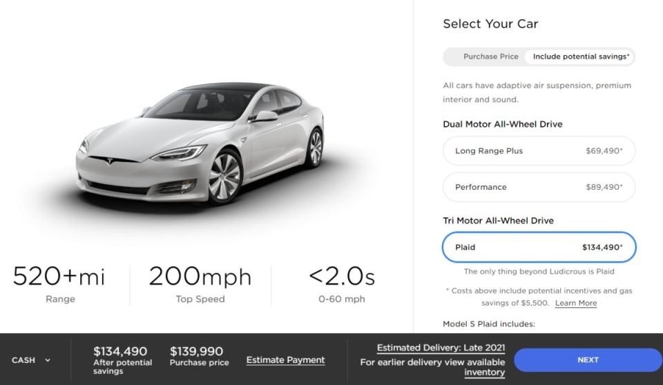 Tesla's 1,100HP 'Plaid' Model S sport sedan will arrive in late 2021 | DeviceDaily.com