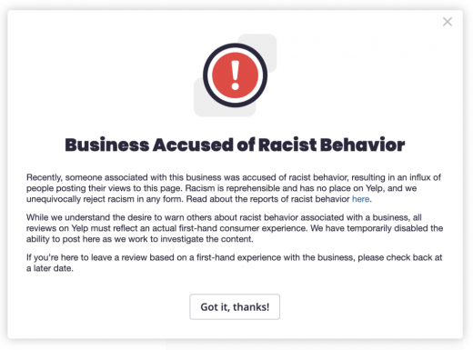 Yelp’s new labels will warn you if a business has been accused of racism