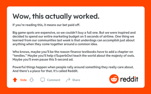 Reddit’s First Super Bowl Ad Lasted A Mere Five Seconds