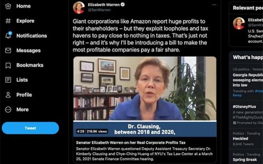 Amazon, Sen. Warren In Heated Debate On Twitter Over Profit Shifting