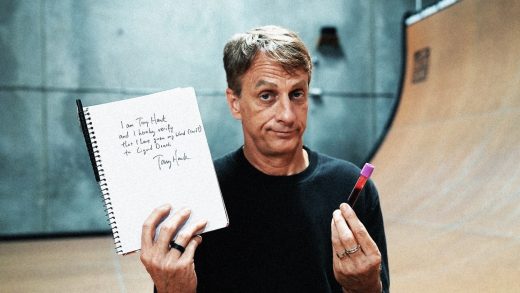 Liquid Death put Tony Hawk’s actual blood in new branded skateboards