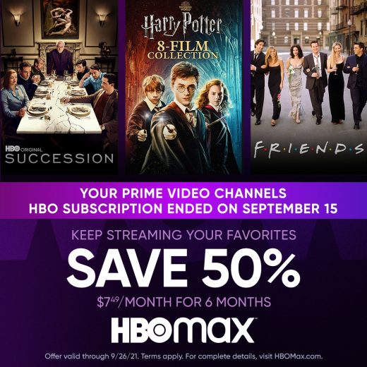 HBO Max promo offers 50 percent off subscriptions until September 26th
