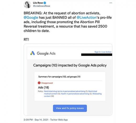Senators Call Foul After Google Blocks Ads For ‘Abortion Reversal’ Pill And ‘Pro-Life’ Ads