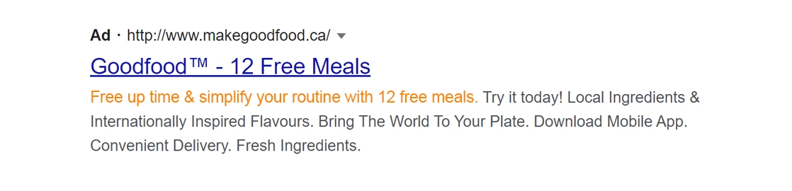 An example of a Goodfood Google Search ad with great ad copy | DeviceDaily.com