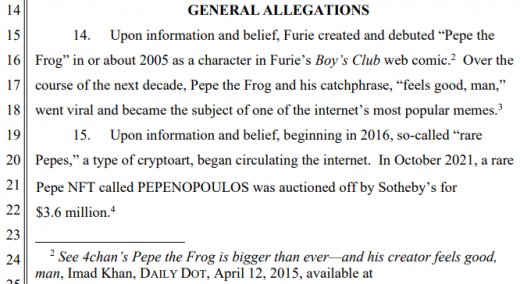Pepe the Frog NFT Lawsuit – Read the Plaintiff Claims