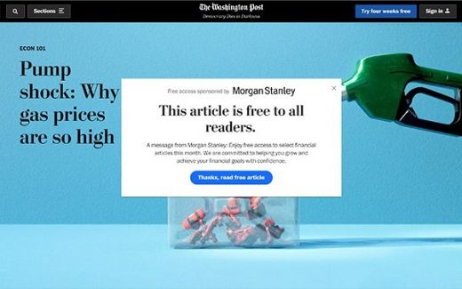 Morgan Stanley Sponsors Washington Post Content, Takes Down Paywall