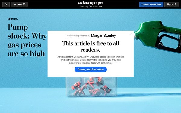 Morgan Stanley Sponsors Washington Post Content, Takes Down Paywall | DeviceDaily.com